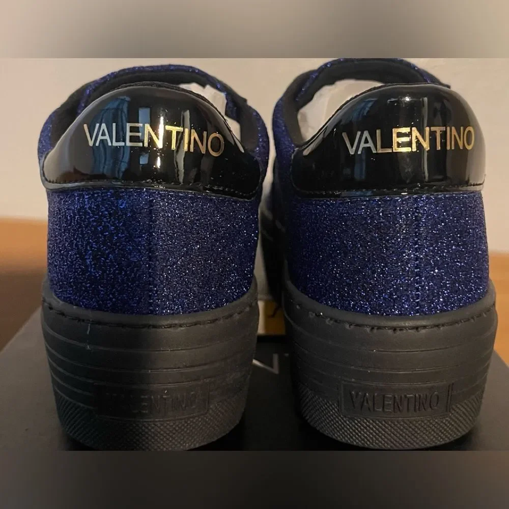 New Mario Valentino SELA Royal Blue Sparkle Black Sneakers Shoes 37 EU 7 USA - Picture 6 of 14